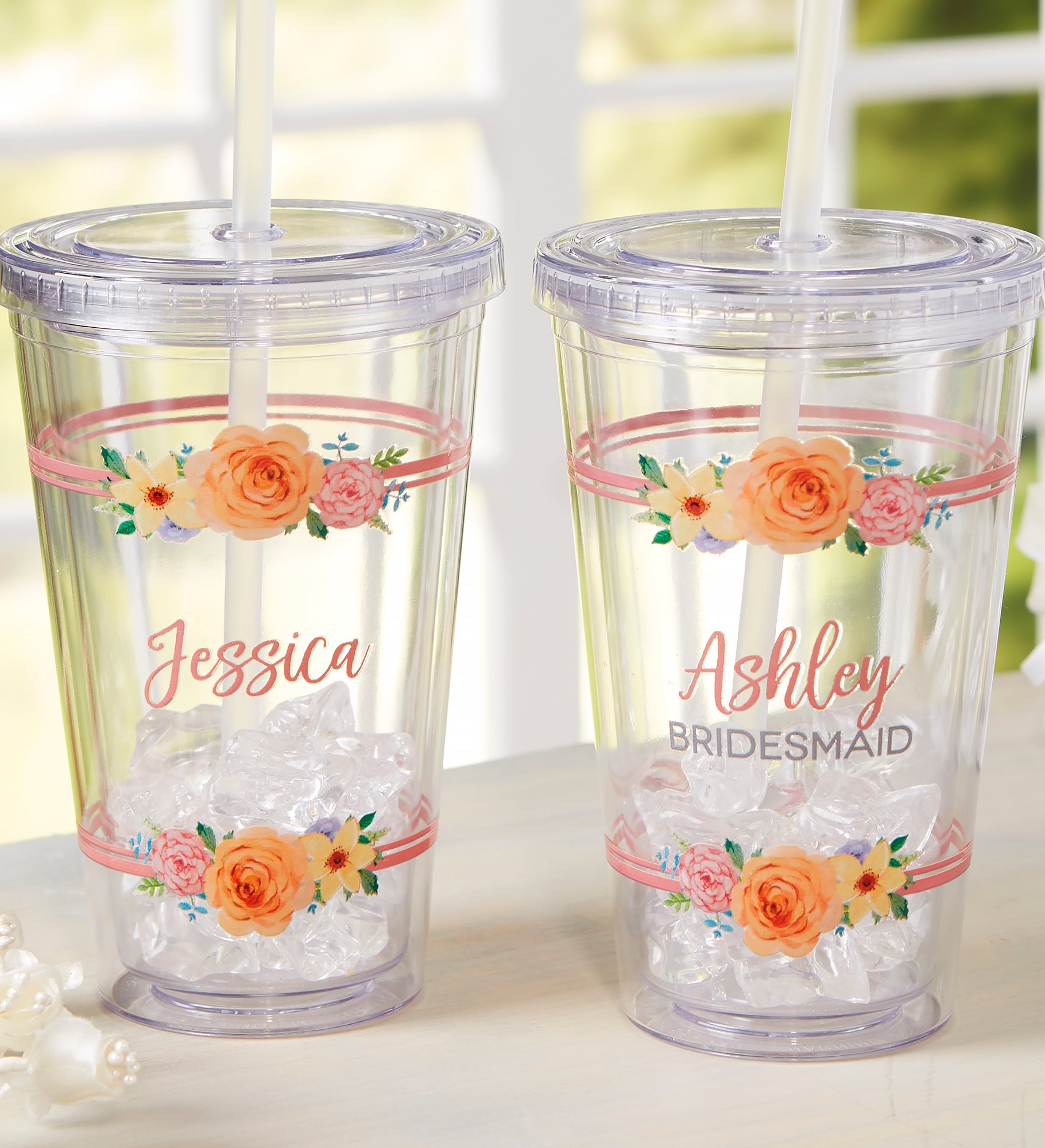 Floral Name Personalized 17 oz. Acrylic Insulated Tumbler